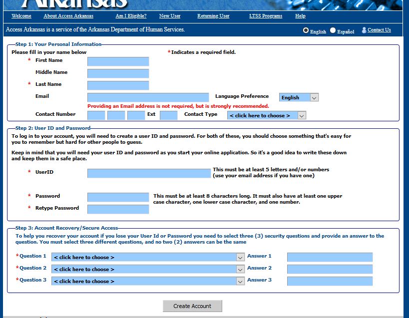 Create Access Arkansas Account